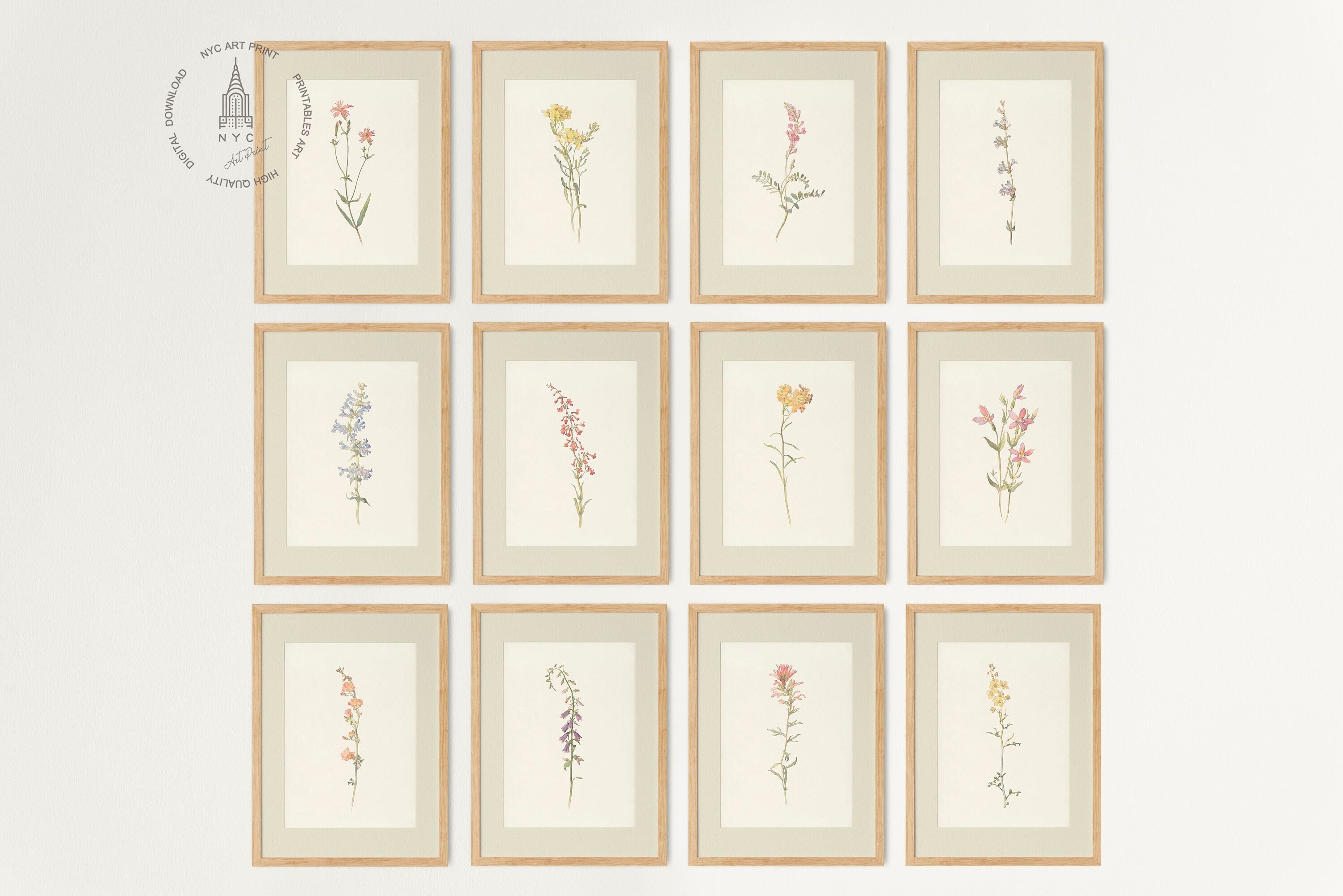 Vintage Botanical Prints Gallery Wall Set of 12, Floral Poster, Rustic ...