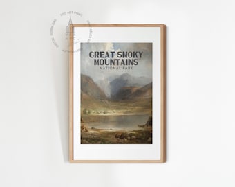 Great Smoky Mountains National Park Poster, Vintage National Park Print, Great Smoky Mountains Art, National Park Painting, Travel Print 02