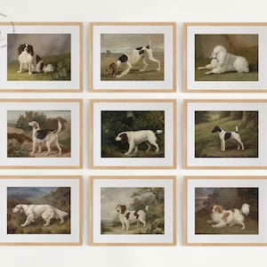Vintage Dogs Gallery Wall Set of 9, Dog Print, Vintage Antique Dog Painting, Dog Wall Art, Farmhouse Decor, Dog Landscape, Dog Portrait DL01