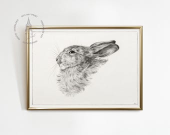 impression vintage de lapin, dessin de tête de lapin, peinture antique de lapin, impression de Pâques, impression de lapin, art mural imprimable de lapin, décoration de Pâques