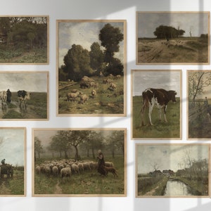 Vintage Prints Gallery Wall Set of 9, Rustic Printable Wall Art ...