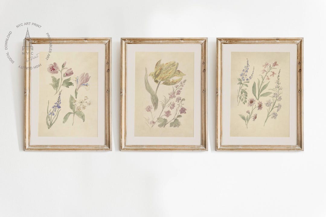 Set of 3 Vintage Spring Botanical Prints, Spring Flowers Wall Art ...