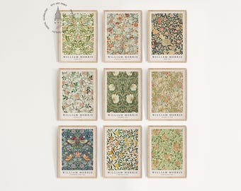 William Morris Prints Gallery Wall Set of 9, Vintage Exhibition Posters, William Morris Poster, Botanical Wall Art, Floral Pattern, WM03