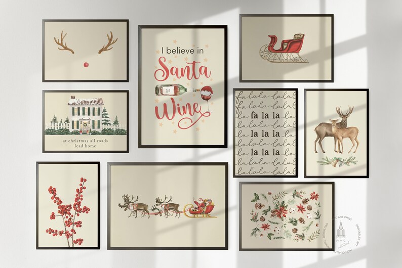 Christmas Prints Gallery wall 9er Set, Weihnachten Printable Wandkunst, Weihnachtsdeko, Weihnachtsdeko, Weihnachtsdeko, Weihnachtsdeko Bild 3
