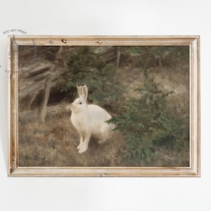 Vintage Rabbit Print, Rabbit Painting, Easter Print, Bunnies Print, Forest Hare Printable Wall Art, Mountain Hare Print, Easter Decor RB07