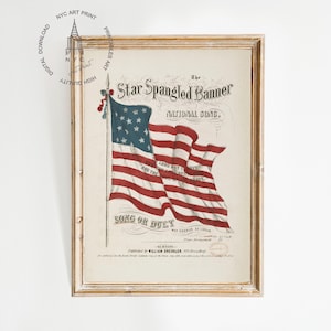 Vintage Star Spangled Banner Cover Art, 4th of July Print, Vintage American Flag Patriotic Print, Independence Day Art, America Art Print