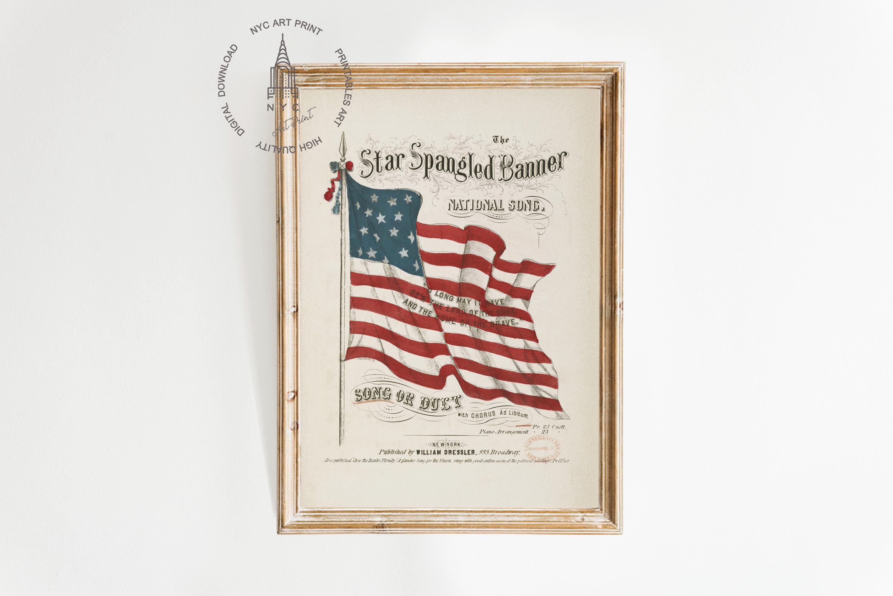 Vintage Star Spangled Banner Cover Art, 4th of July Print, Vintage American Flag Patriotic Print, Independence Day Art, America Art Print