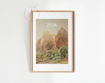 Zion National Park Poster, Vintage National Park Painting, Travel Print, United States National Parks Art Print, Zion National Park Poster