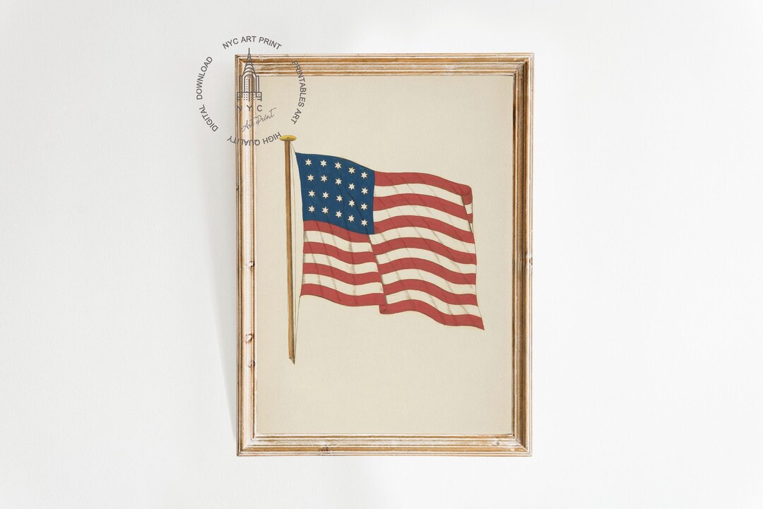 Vintage American Flag Print, 4th of July Print, American Flag Patriotic ...