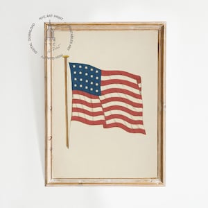 Vintage American Flag Print, 4th of July Print, American Flag Patriotic, Independence Day Art, July 4th Printable, America Wall Art