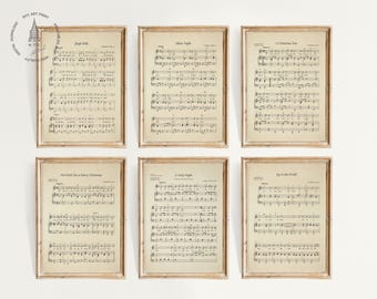 Set of 6 Vintage Christmas Sheet Music, Christmas Prints, Christmas Carols Printable, Antique Sheet Music,  Christmas songs, Christmas Decor