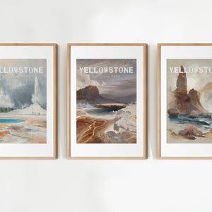 Set of 3 Yellowstone National Park Poster, Vintage National Park Art Print, National Park Poster, Rustic Yellowstone National Park Painting