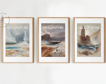 Lot de 3 affiches du parc national de Yellowstone, impression d'art vintage parc national, affiche du parc national, peinture rustique du parc national de Yellowstone
