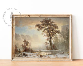 Yosemite National Park Poster, Vintage National Parks Art Print, Yosemite Valley Landscape, Yosemite Painting, Winter Yosemite Print