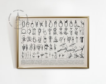 Vintage Sailor Knots Print, Seascape Print, Nautical Seascape Wall Art, Nautical Knots Poster, Marine Wall Decor, Knots French Enciclopedia