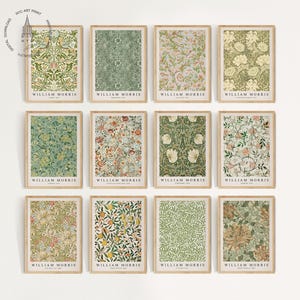 Juego de 12 impresiones de William Morris para pared, carteles de exposiciones vintage, póster de William Morris, arte mural botánico, estampado floral, WM01