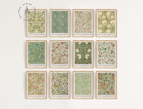 William Morris Prints Gallery Wall Set of 12, Vintage Exhibition Posters, William Morris Poster, Botanical Wall Art, Floral Pattern, WM01