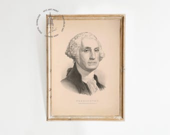 Vintage George Washington-print, patriottische afdrukbare, portret Currier en Ives George Washington, Independence Day Art, America Print