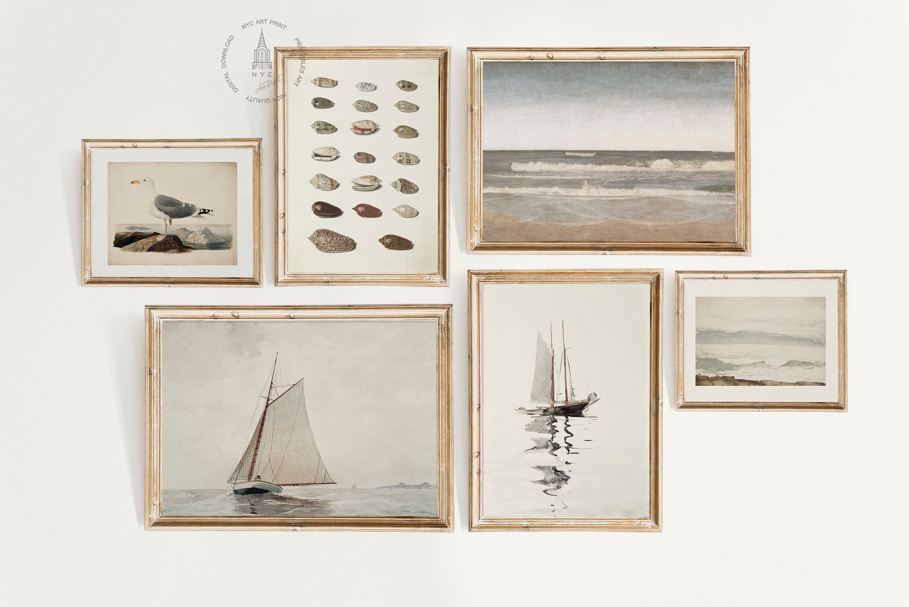 Vintage Seascape Gallery Wall Print Set of 12, Vintage Nautical Coastal ...