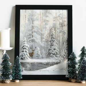 Christmas Prints, Vintage Christmas Printable Wall Art, Winter Deer ...
