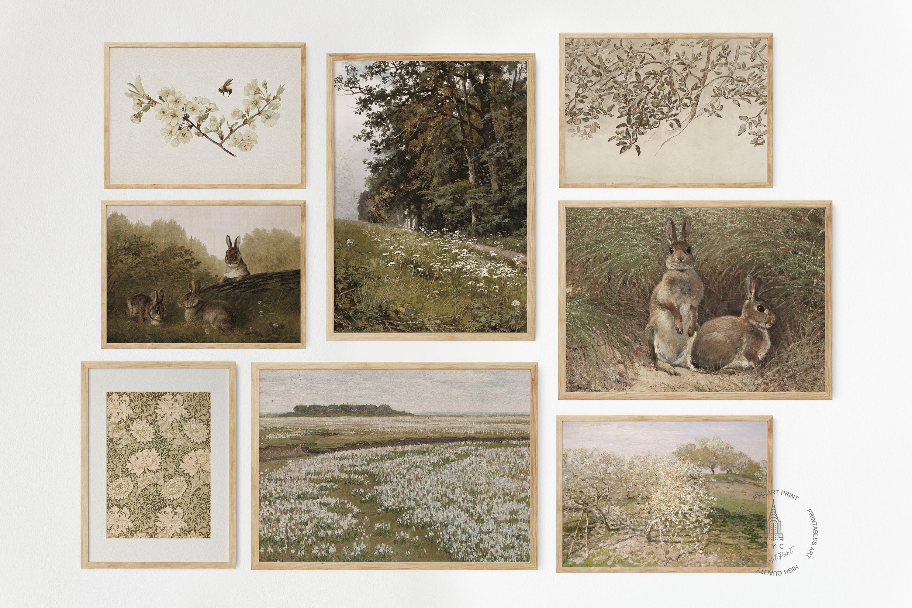 Vintage Spring Gallery Wall Set of 8, Rustic Printable Wall Art ...