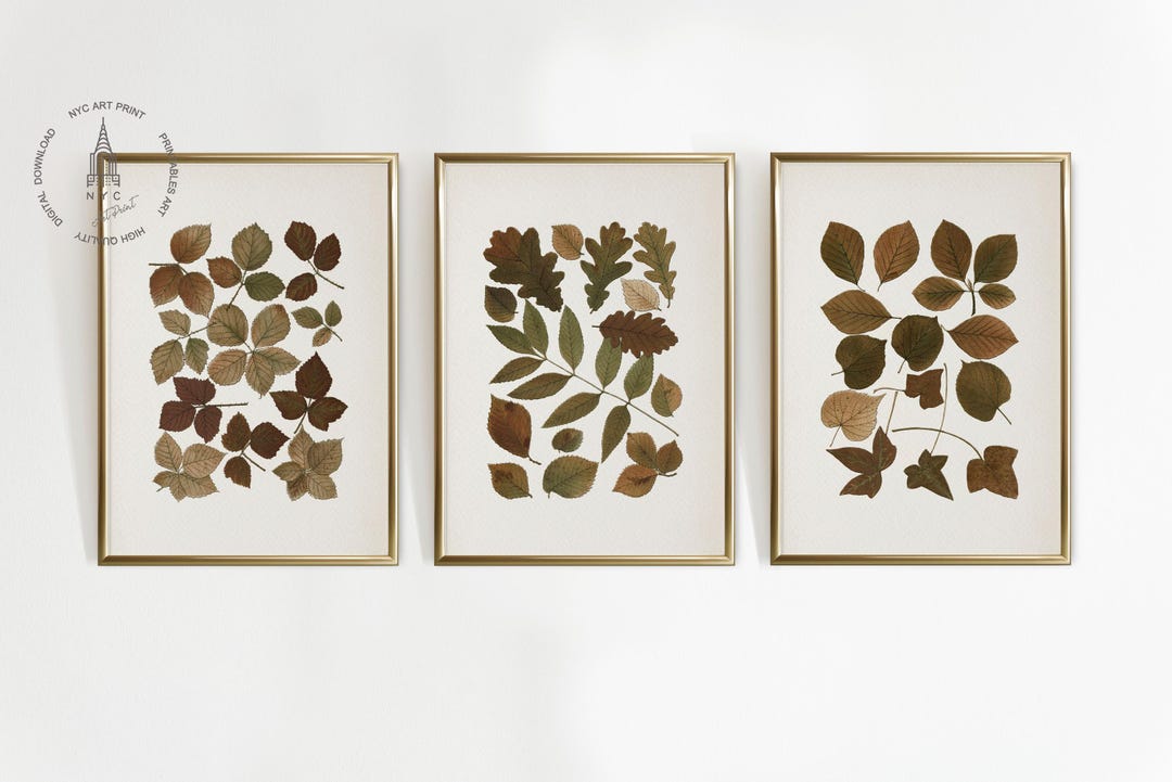 Set of 3 Vintage Fall Leaves Printable Wall Art, Autumn Leaves Painting ...