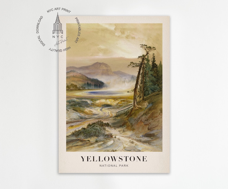 Yellowstone National Park Poster, Scenic Wyoming Travel Wall Art, Nature Inspired Home Decor, Adventure Themed Artwork