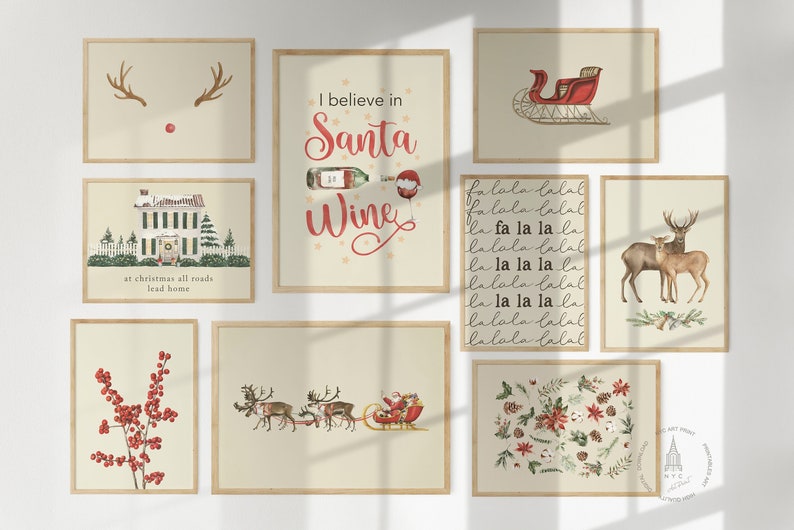 Christmas Prints Gallery wall 9er Set, Weihnachten Printable Wandkunst, Weihnachtsdeko, Weihnachtsdeko, Weihnachtsdeko, Weihnachtsdeko Bild 2
