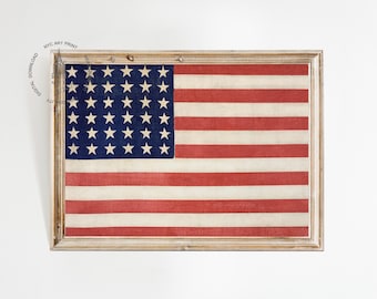 Stampa vintage della bandiera americana, stampa del 4 luglio, bandiera americana patriottica, arte del giorno dell'indipendenza, stampabile del 4 luglio, arte murale americana USF02