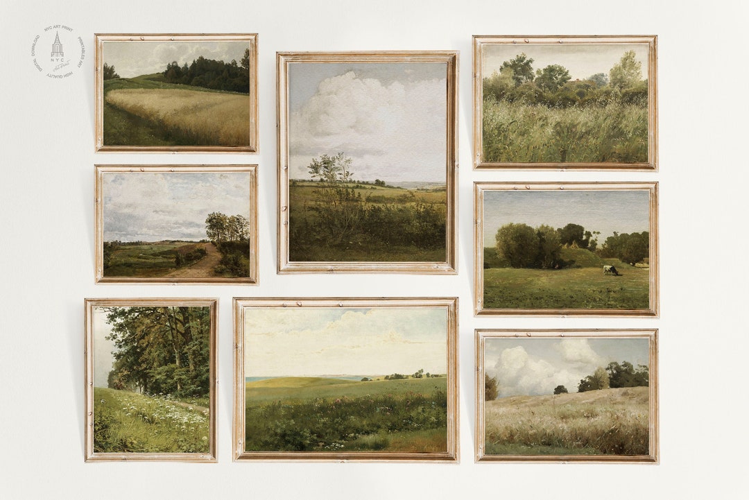 Vintage Country Landscape Gallery Wall Set of 8, Rustic Printable Wall ...