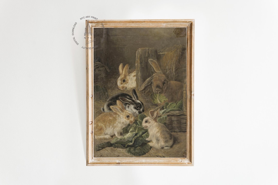 Vintage Rabbits Print, Rabbit Painting, Easter Print, Bunnies Print ...
