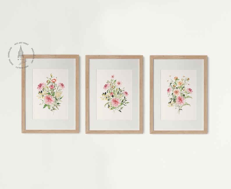 Wildflower Watercolor Print, Watercolor Botanical Print Set of 3 ...