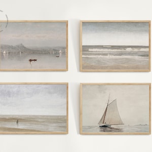 Vintage Seascape Gallery Wall Print Set of 4, Vintage Nautical Coastal Home Decor Printable, Coastal Prints, Nautical Prints, Antique Print