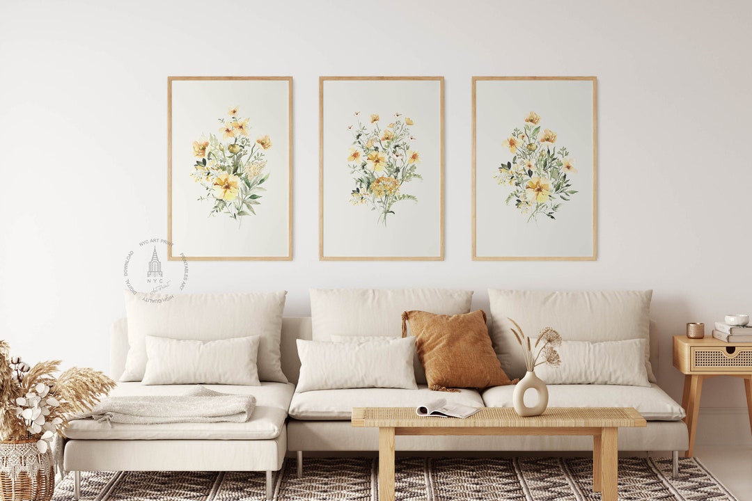Wildflower Watercolor Print, Set of 3 Watercolor Flowers, Wall Art Set ...
