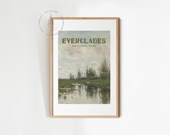 Everglades National Park Poster, Vintage Everglades National Park Art Print, United States National Parks, Everglades National Park Painting
