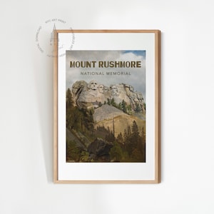 Mount Rushmore National Park Poster, Vintage Mount Rushmore National Memorial Art Print, Travel Print, United States National Parks