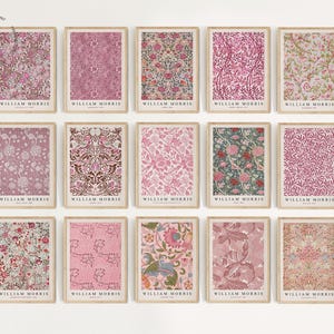 Lot de 15 impressions murales de la galerie William Morris, affiches d'exposition vintage, affiche William Morris, art mural botanique, motif rose, WM02