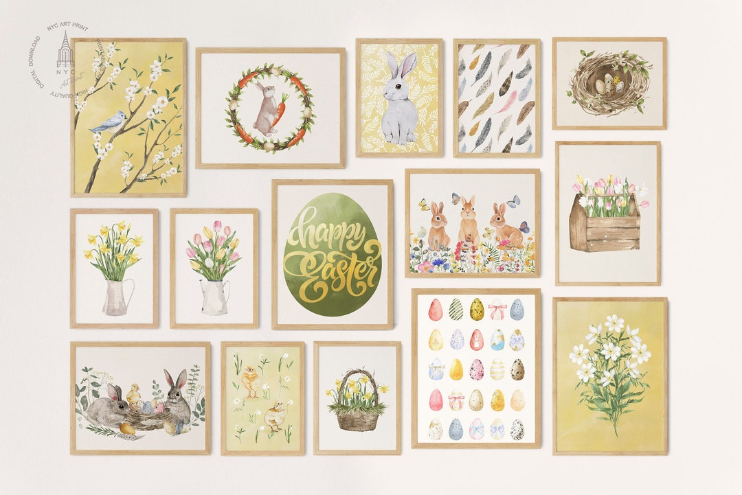 Easter Gallery Wall Set of 15, Spring Printable Wall Art, Easter Prints ...
