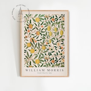 William Morris-tryck, citrusväggkonst, vintageutställningsaffisch, William Morris-affisch, blommönster, William Morris mönster med fyra frukter