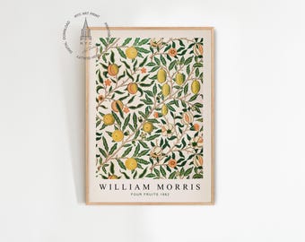 Láminas de William Morris, Arte mural de cítricos, Póster de exposición vintage, Póster de William Morris, Estampado floral, Estampado de cuatro frutas de William Morris
