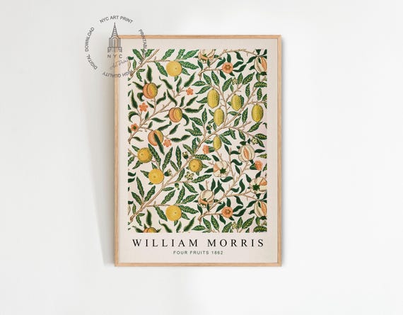 William Morris Prints, Citrus Wall Art, Vintage Exhibition Poster, William Morris Poster, Floral Pattern, William Morris Four Fruits Pattern