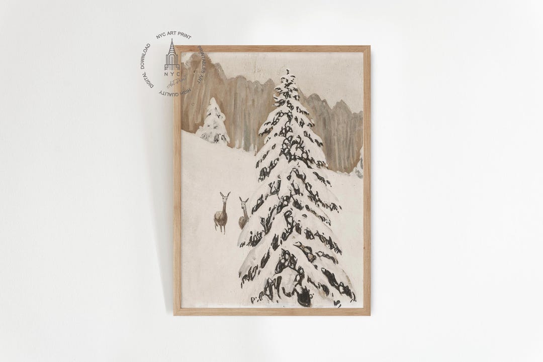 Christmas Print, Vintage Winter Printable Wall Art, Deer Print, Winter ...