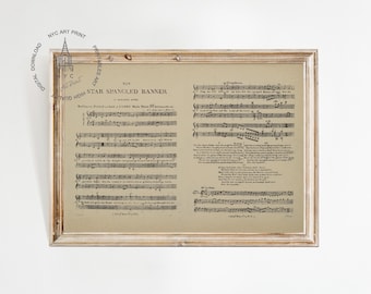 Star Spangled Banner Print, Vintage Sheet Music, Vintage 4th of July Print, Hymnal Wall Art, American Art, The First Sheet Music Publication