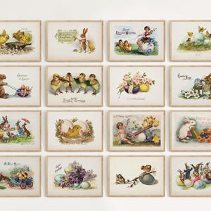 Set di 16 stampe murali vintage di Pasqua, cartoline di Pasqua antiche, stampe di Pasqua, auguri di Pasqua, stampa primaverile, poster di Pasqua, EG5