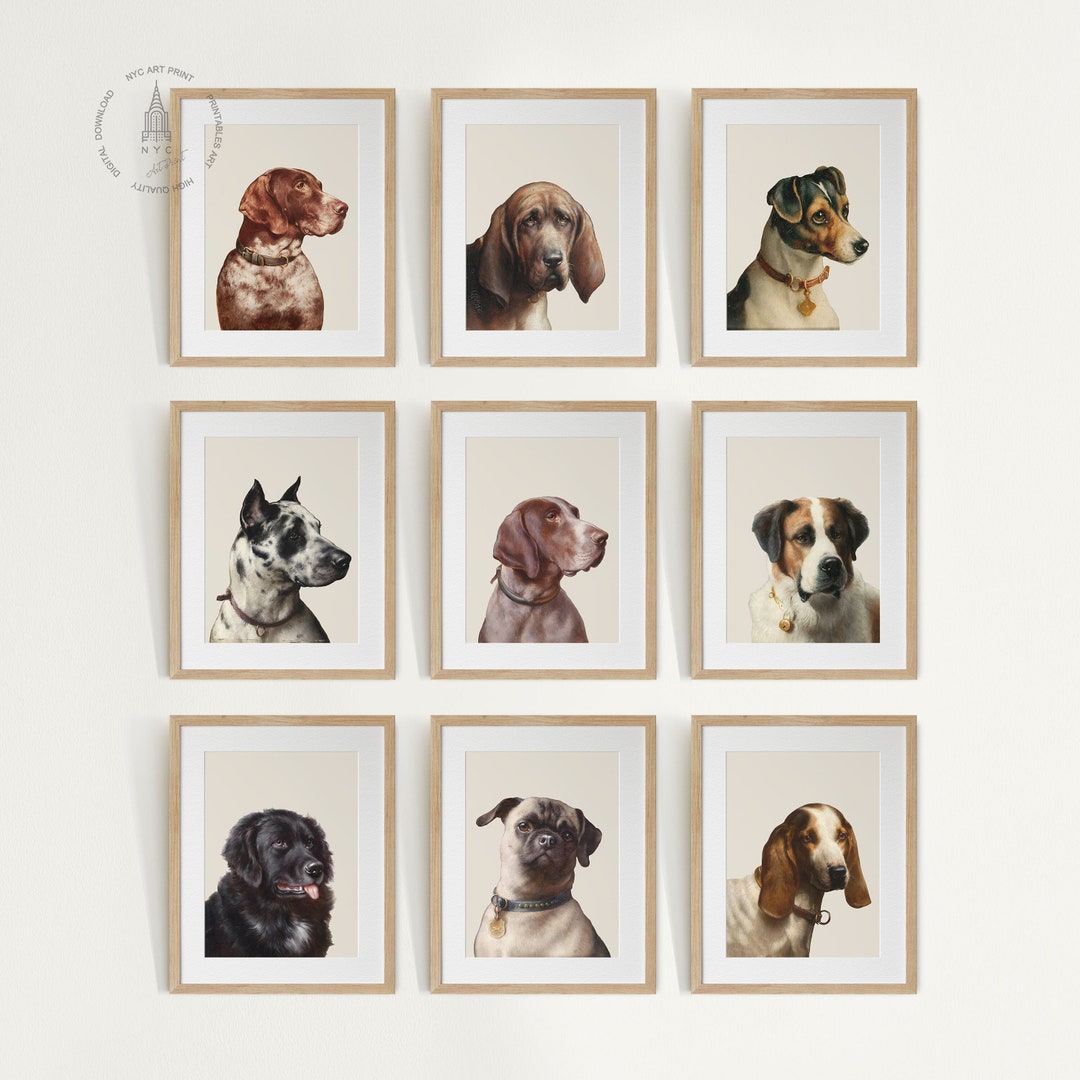 Vintage Dogs Gallery Wall Set of 9, Dogs Print, Vintage Dog Painting ...