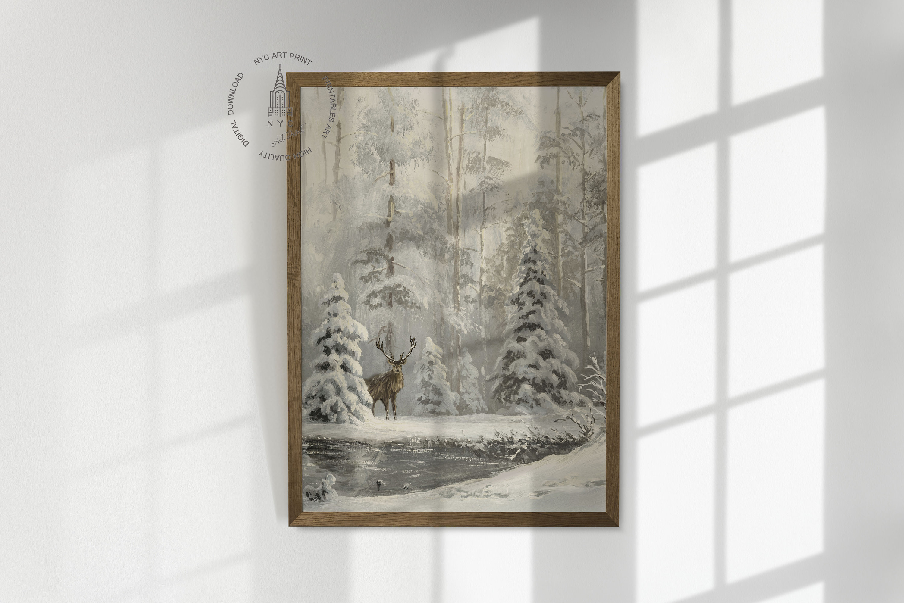 Christmas Prints, Vintage Christmas Printable Wall Art, Winter Deer ...