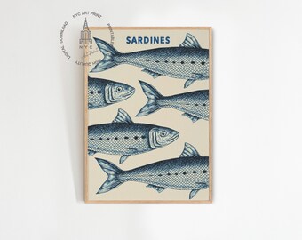 Vintage Sardines Print: Seafood Kitchen Wall Art (Digital Download, 300 DPI, ZIP Included)