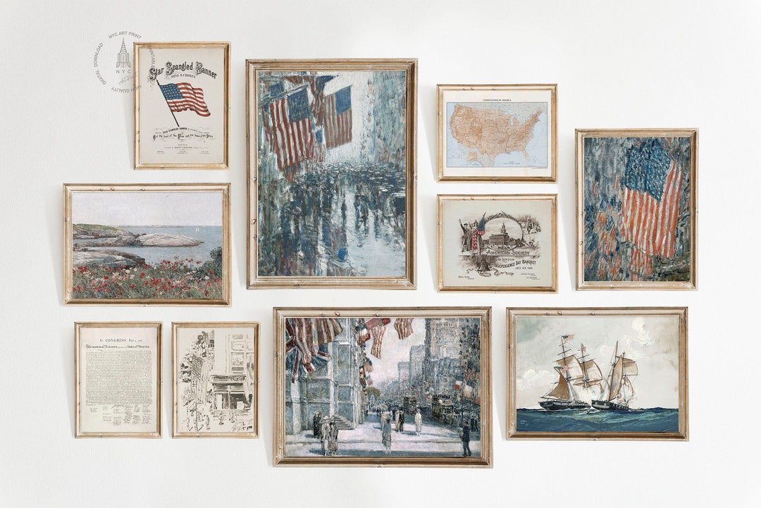 Vintage 4th of July Gallery Wall Print Set of 10, American Flag ...