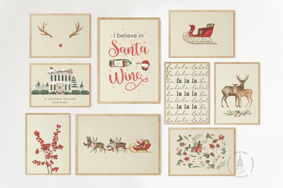 Christmas Prints Gallery wall Set of 9, Christmas Printable wall Art, Holiday Decor, Christmas Poster, Cozy Christmas Decor, Winter wall art