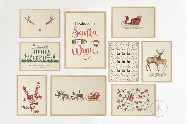 Christmas Prints Gallery wall 9er Set, Weihnachten Printable Wandkunst, Weihnachtsdeko, Weihnachtsdeko, Weihnachtsdeko, Weihnachtsdeko Bild 1